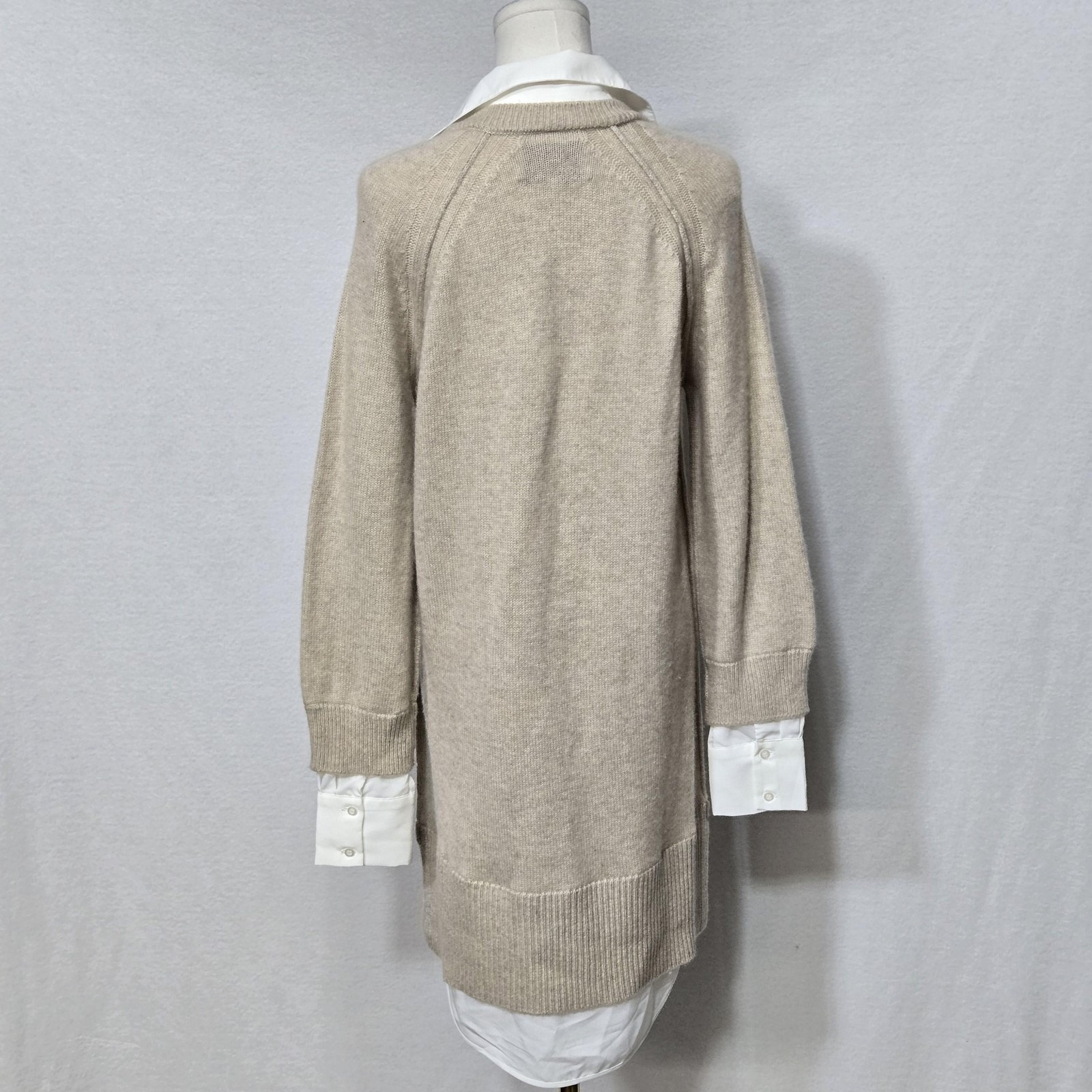Brochu Walker Sweater Dress Womens Small Wool Cashmere Beige Layered V Neck — image 6 of 8